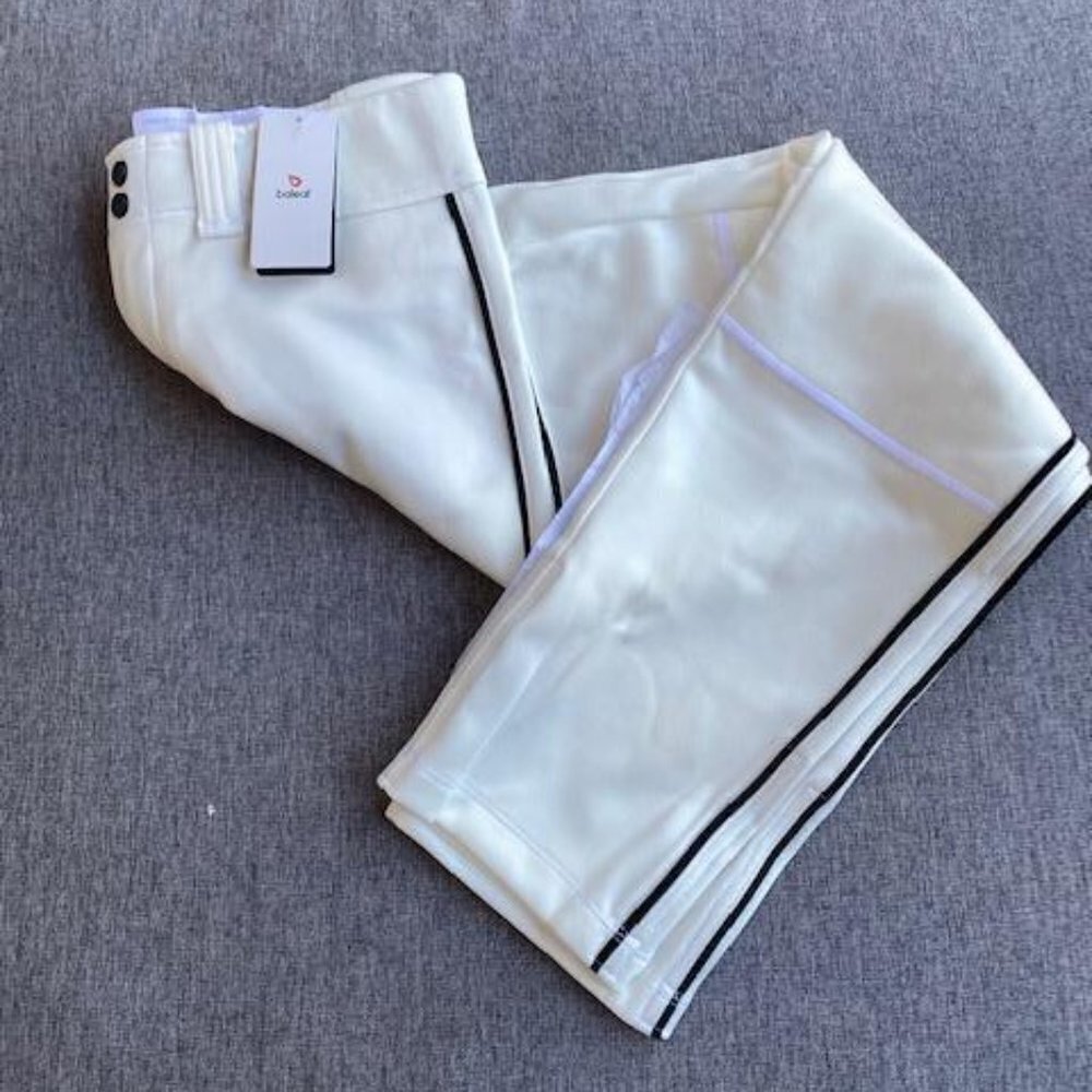 Baleaf Baseball Pants Youth Adjustable Inseam Black Piping Open Bottom YL